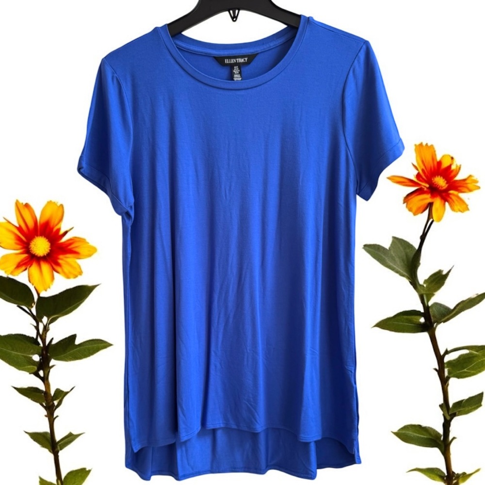 Ellen Tracy Womens Luxe HiLo Short Sleeve Tunic Tee